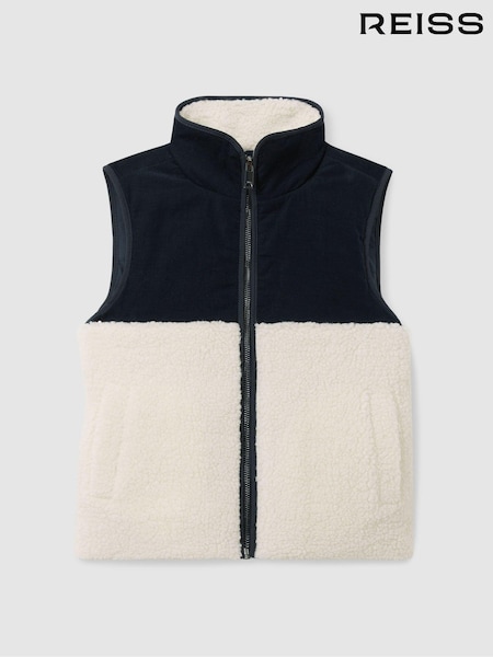 Reiss Navy/White Dutton 13-14 yrs Cotton-Corduroy and Fleece Gilet (AB2404) | €104
