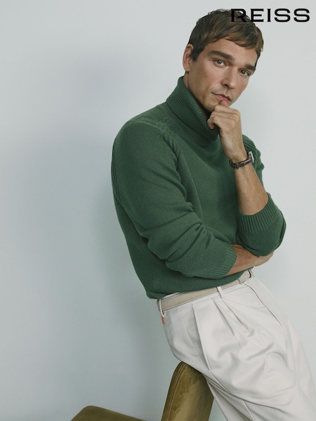 Reiss Green Smoke Stratus Wool-Blend Ridge-Seam Roll-Neck Jumper (AB2409) | €200