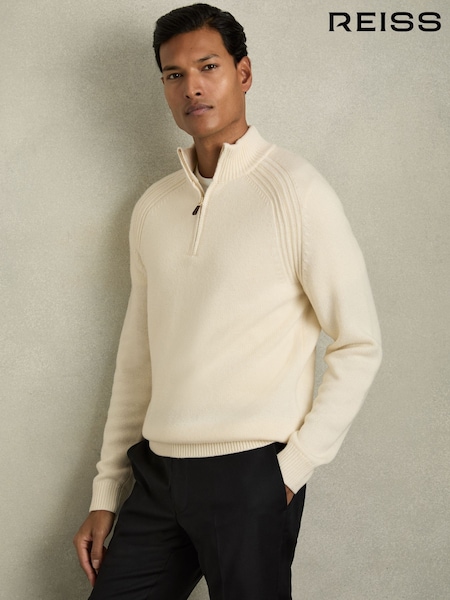 Reiss White Roberts Wool-Blend Ridge-Seam Half-Zip Jumper (AB2426) | €186