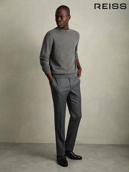 Reiss Mid Grey Melange Vince Wool Argyle Crew-Neck Jumper (AB2427) | €171