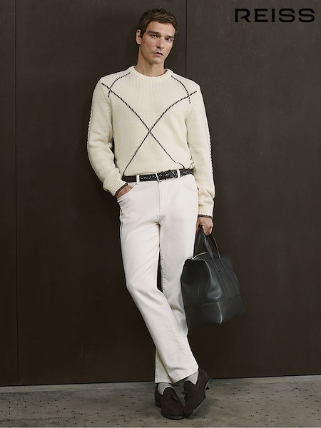 Reiss White/Brown Parvey Wool-Blend Embroidered Jumper (AB2436) | €200