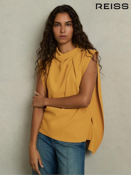 Reiss Yellow Simone Drape-Neck Shell Top (AB2459) | €126