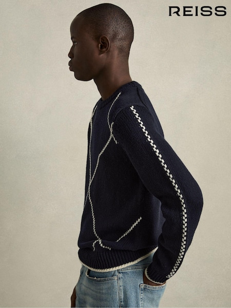 Reiss Navy/White Parvey Wool-Blend Embroidered Jumper (AB2464) | €200