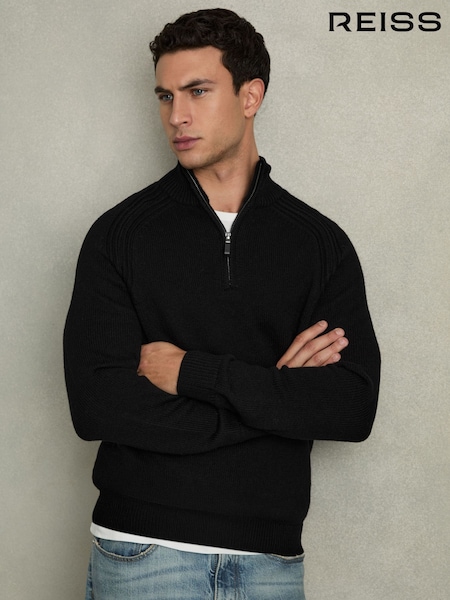 Reiss All Black Roberts Wool-Blend Ridge-Seam Half-Zip Jumper (AB2465) | €186