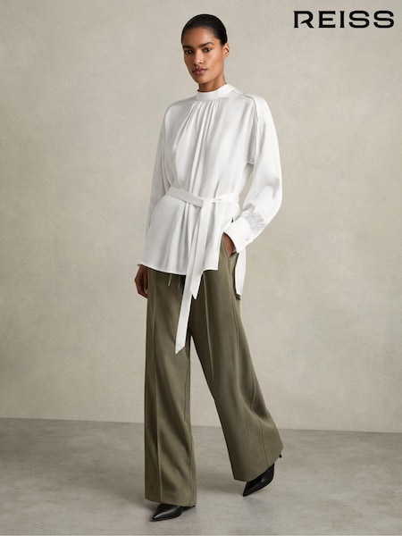 שנהב - Reiss Lina Woven High-neck Belted Blouse (AB2466) | ‏1,006‏₪