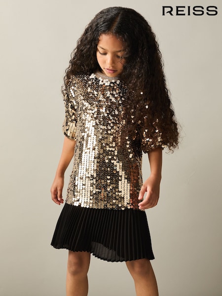 Reiss Gold Darcey 4-9 yrs Sequin T-Shirt Dress (AB2484) | €99
