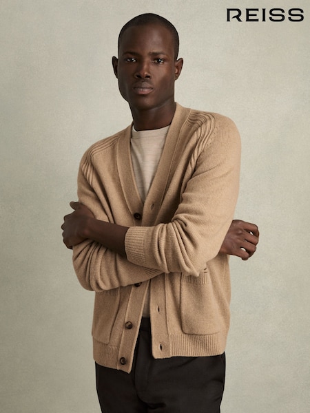 Reiss Camel Brown Nimbus Wool-Blend Ridge-Seam Cardigan (AB2495) | €200