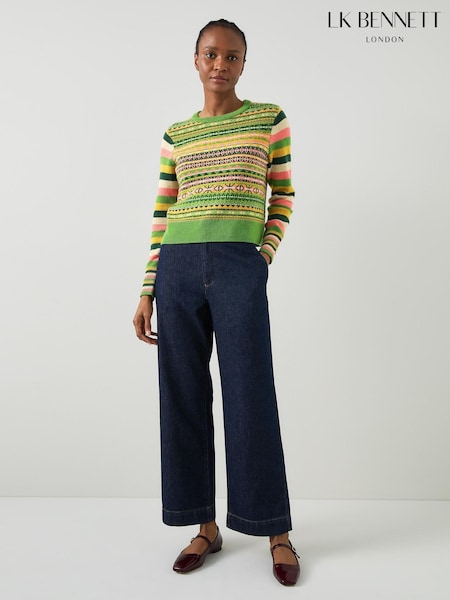 LK Bennett Green Josephine Multi Fairisle Pattern And Stripe Sweater (AB2509) | AED521