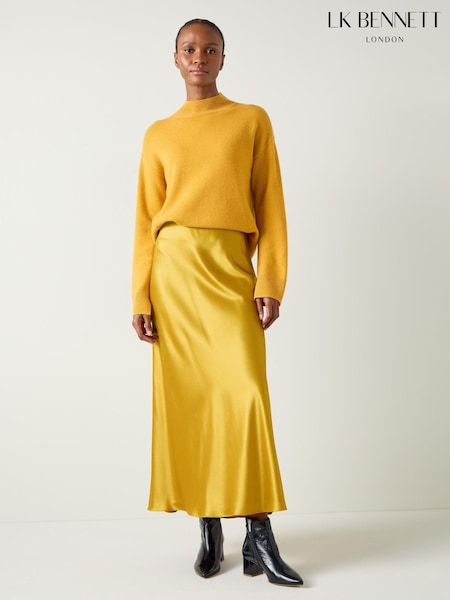 LK Bennett LK Bennett Yellow Blythe Tawny Gold Satin Bias Midi Skirt (AB2519) | €132