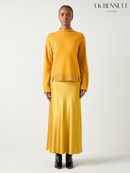 LK Bennett Yellow Zoe Tawny Split Detail Boxy Knit Jumper (AB2521) | 831 LEI