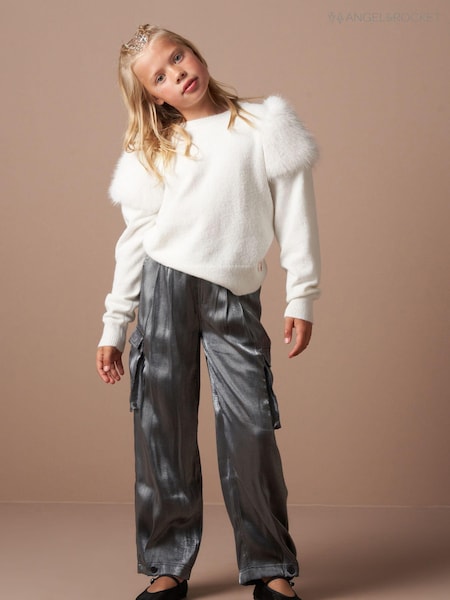 Angel & Rocket Silver Vivienne Hammered Satin Cargo Trousers (AB2637) | ₪121 - ₪141