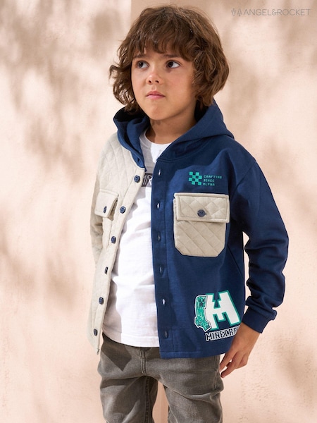 Angel & Rocket Angel & Rocket Blue Minecraft Quilted Block 100% Cotton Shacket (AB2651) | ‏148 ر.ق. - ‏168 ر.ق.