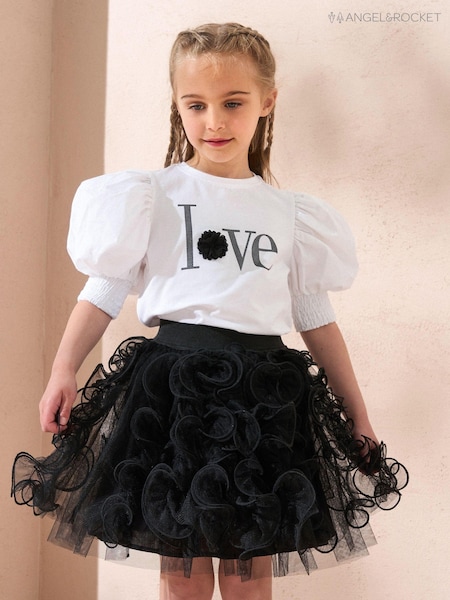 Angel & Rocket White Heidi Woven Puff Sleeve Love T-Shirt (AB2657) | R$ 140 - R$ 180