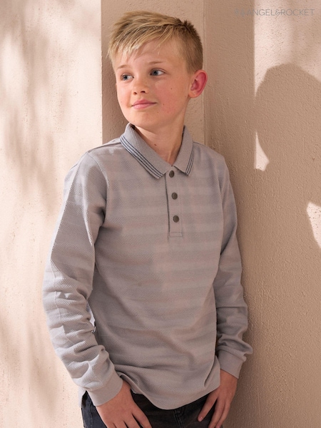 Angel & Rocket Grey Caleb Textured Stripe 100% Cotton Polo Shirt (AB2658) | €13 - €16