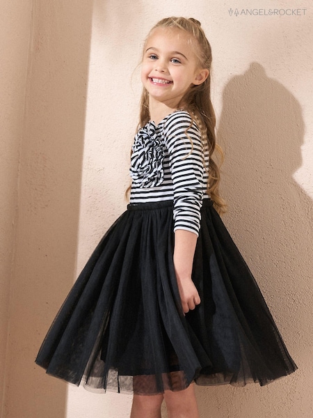 Angel & Rocket Black Carrie Black Stripe Corsage Dress (AB2686) | AED100 - AED114