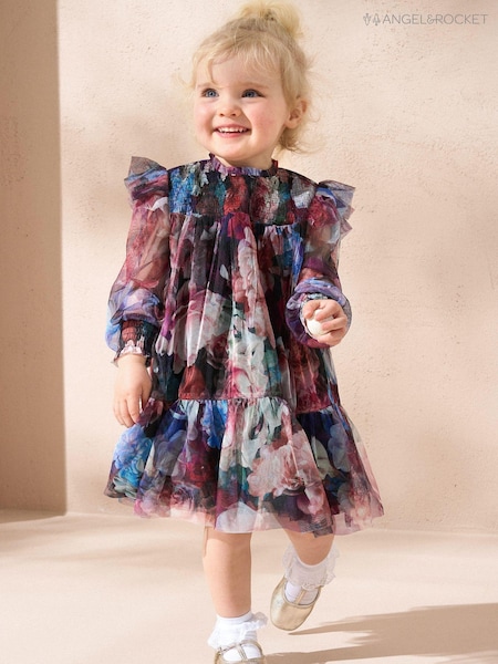 Angel & Rocket Pink Eleanor Pink Floral Mesh Dress (AB2692) | AED116 - AED125
