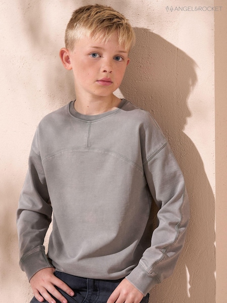 Gri - Tricou Angel & Rocket Evan cu mânecă lungă, grafică prespălată, 100% bumbac (AB2704) | 83 LEI - 104 LEI