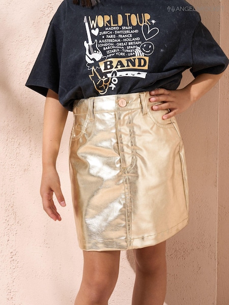 Angel & Rocket Gold 100% Cotton Mallory Metallic Denim Mini Skirt (AB2734) | € 20 - € 24