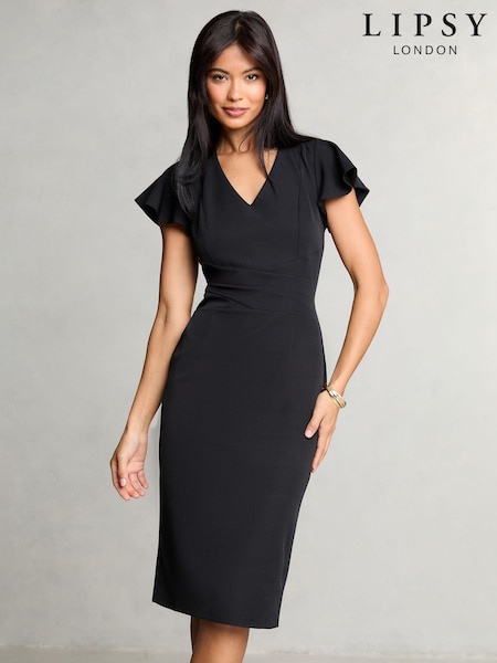 Lipsy V Neck Smart Flutter Sleeve Midi Dress (AB2757) | €25