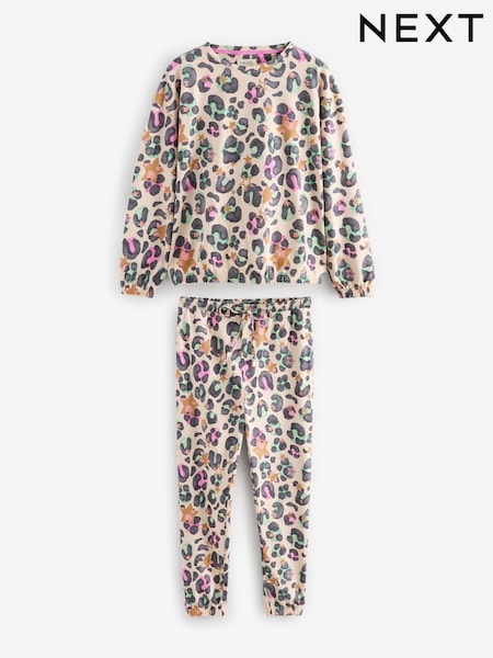 بيج فاتح كريمي/وردي شكل فهد - 100% Cotton Long Sleeve Pyjamas (AB2762) | ‏70 ر.ق.