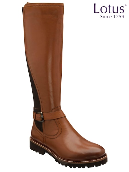 Lotus Brown Leather Knee High Boots (AB2772) | ₪498