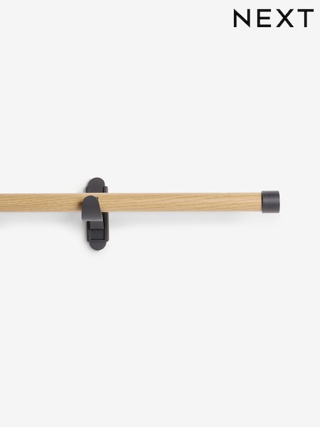 Black/Driftwood Wood Effect Klick Fit Stud Finial Extendable Curtain Pole Kit (AB2779) | €59 - €86