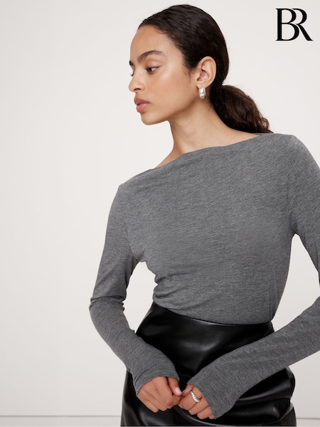 Harmaa - Banana Republic Luxe Wool-Blend Boat-Neck Top (AB2916) | €79