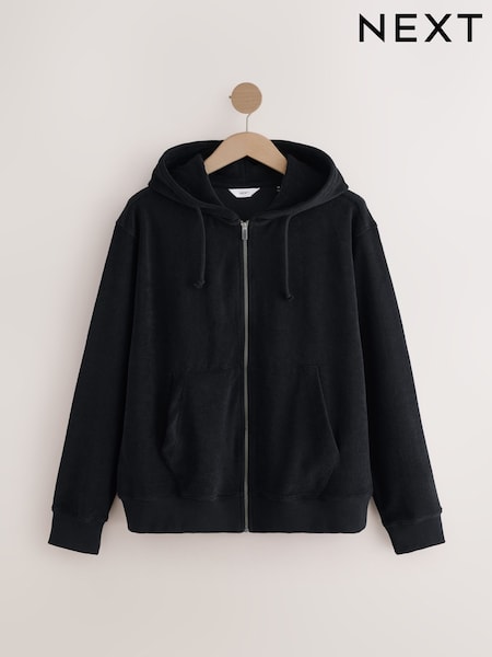 Black Towelling Zip Through Hoodie (AB3369) | $54
