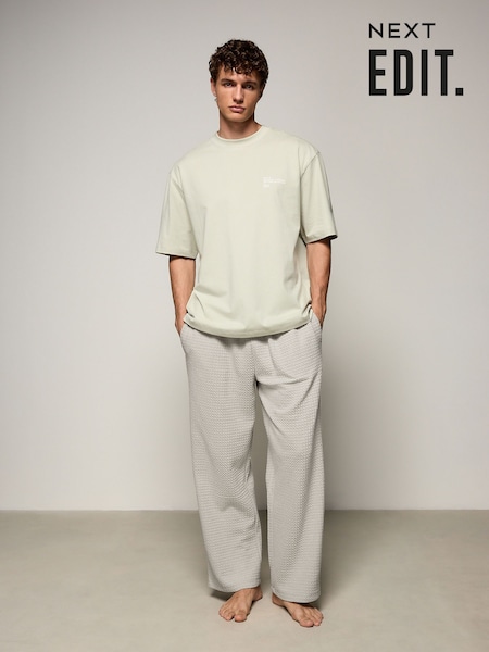Sage Green EDIT Waffle Short Sleeve Pyjamas Set (AB3389) | €37