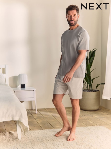Neutral Stone Stripe - Woven Pyjamas Short Set (AB3390) | ‏139 ر.ق.