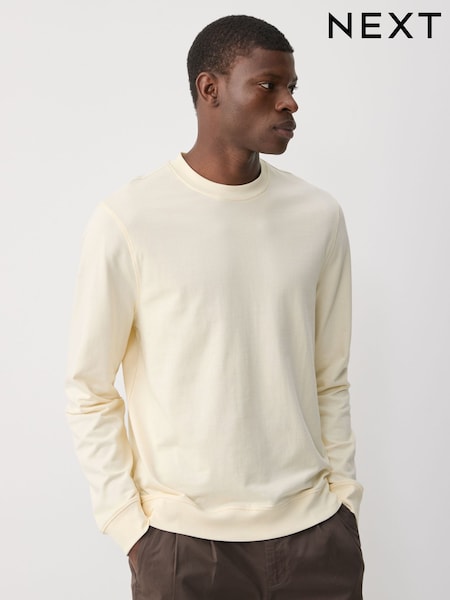 Ecru 100% Cotton Lightweight Crew Neck Sweatshirt (AB3402) | R$ 190