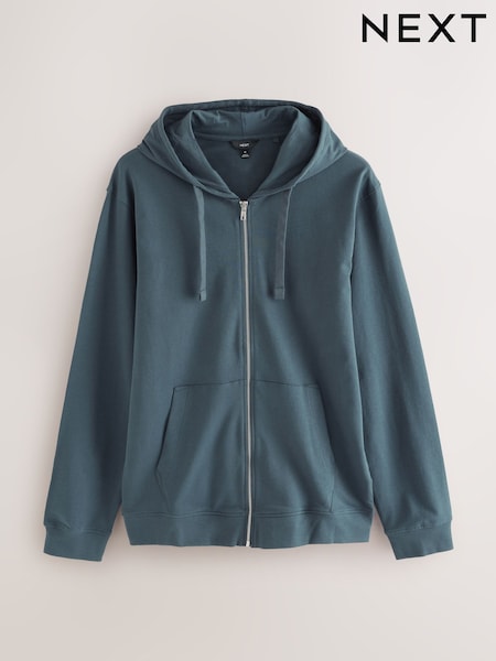 Petrol Blue 100% Cotton Lightweight Zip Up Hoodie (AB3404) | $33