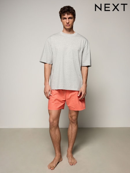 Grey/Coral Orange Edit Woven Short Pyjamas Set (AB3407) | €25