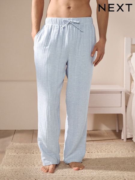 أزرق - Linen Cotton Blend Supersoft Pyjamas Bottoms (AB3414) | ‏178 ر.ق.