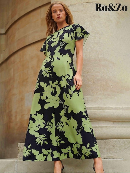 Ro&Zo Victoria Green Floral Print Flutter Sleeve Dress (AB3432) | €106