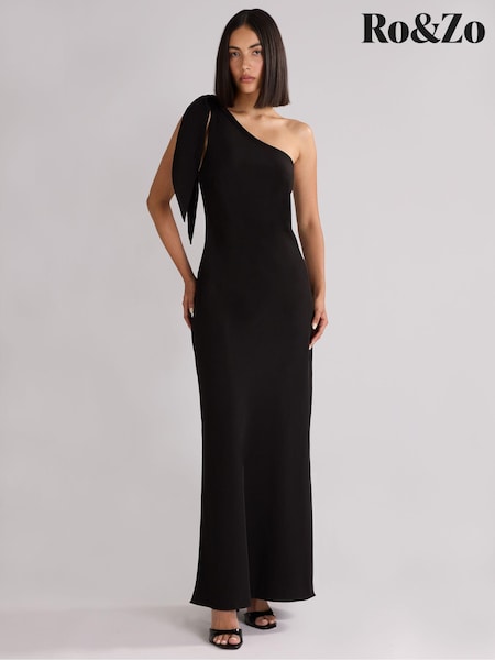 Ro&Zo Black Ro&Zo Charlotte Crepe One Shoulder Maxi Dress (AB3445) | 344 QAR