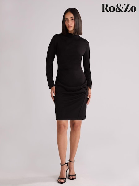 Ro&Zo Black Ponte Crew Neck Mini Dress (AB3464) | 195 QAR