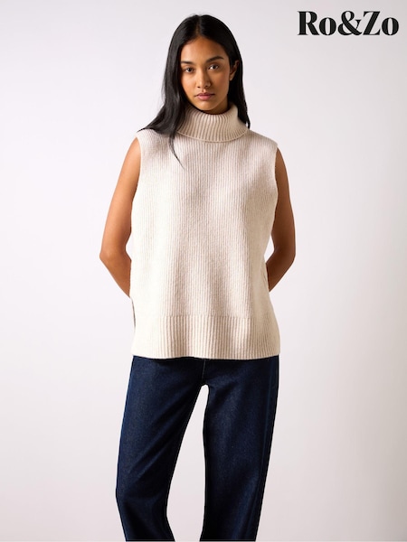 Ro&Zo Brown Sleeveless High Neck Jumper (AB3467) | AED230