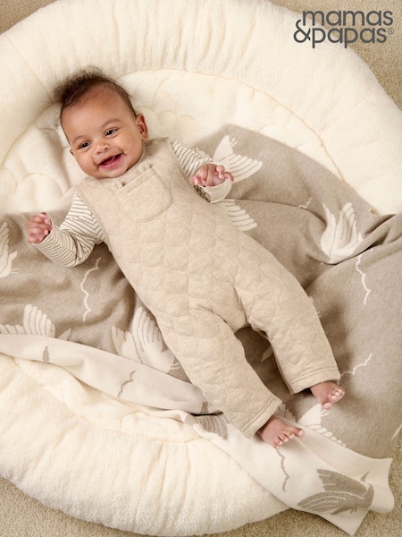 Mamas & Papas Quilted Brown Dungarees & Bodysuit Set with Bear Ears (AB3491) | 104 LEI
