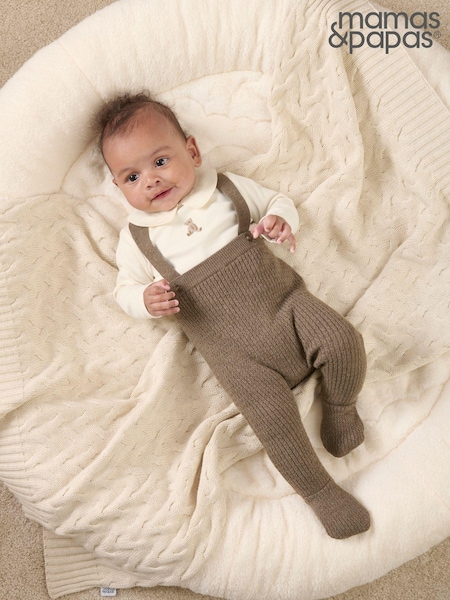 Mamas & Papas 100% Cotton Teddy Bear Knitted Brown Dungarees And Bodysuit Set (AB3495) | 166 LEI