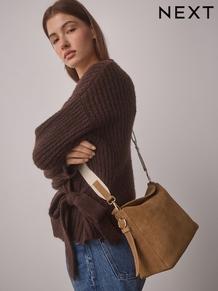 Tan Brown Leather Slouch Cross-Body Bag (AB3578) | $91
