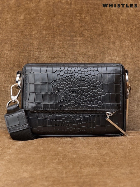 Whistles Bibi Croc Cross-Body Black Bag (AB3623) | ₪649