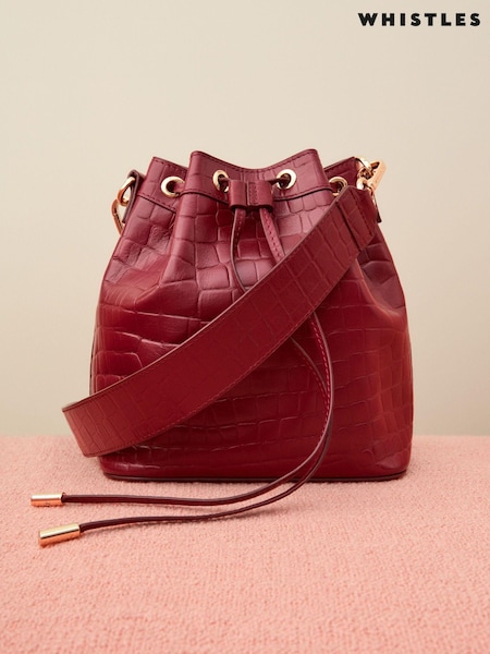Whistles Red Giulia Croc Bucket Bag (AB3640) | ‏463 د.إ.‏