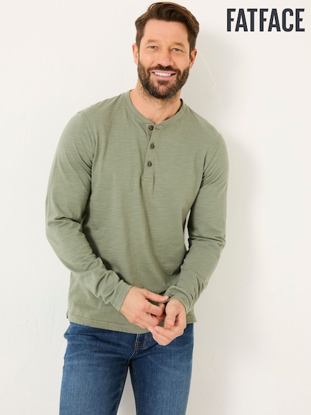 FatFace Woodside Dusky Green Long Sleeve Slub Henley (AB3671) | €39
