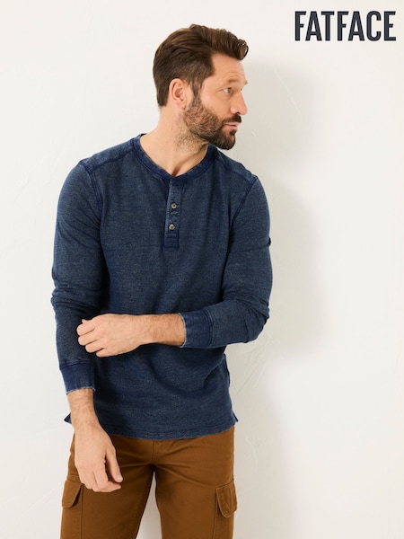 FatFace Indigo Blue 100% Cotton Ower Henley T-Shirt (AB3691) | 195 QAR
