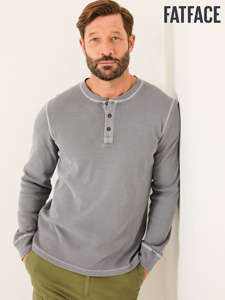 FatFace Grey Long Sleeve Waffle Henley T-Shirt (AB3693) | €52