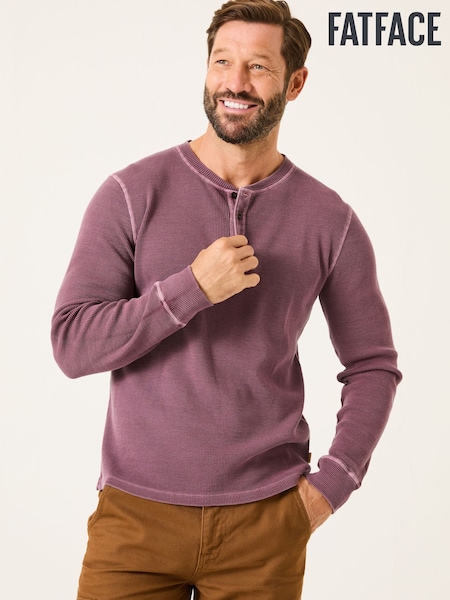 FatFace Purple Long Sleeve Waffle Henley T-Shirt (AB3694) | €56