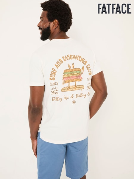 FatFace White Sandwiches 100% Cotton Short Sleeve Graphic T-Shirt (AB3699) | €40