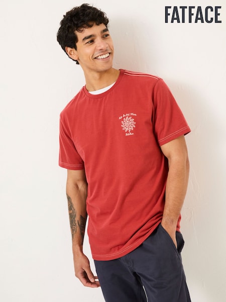 FatFace Vintage Red Beach 100% Cotton Short Sleeve Graphic T-Shirt (AB3801) | AED163