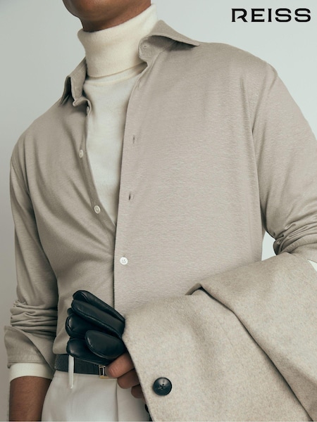 Reiss Grey Melange Brescia Atelier Linen-Blend-Jersey Shirt (AB3811) | 831 QAR